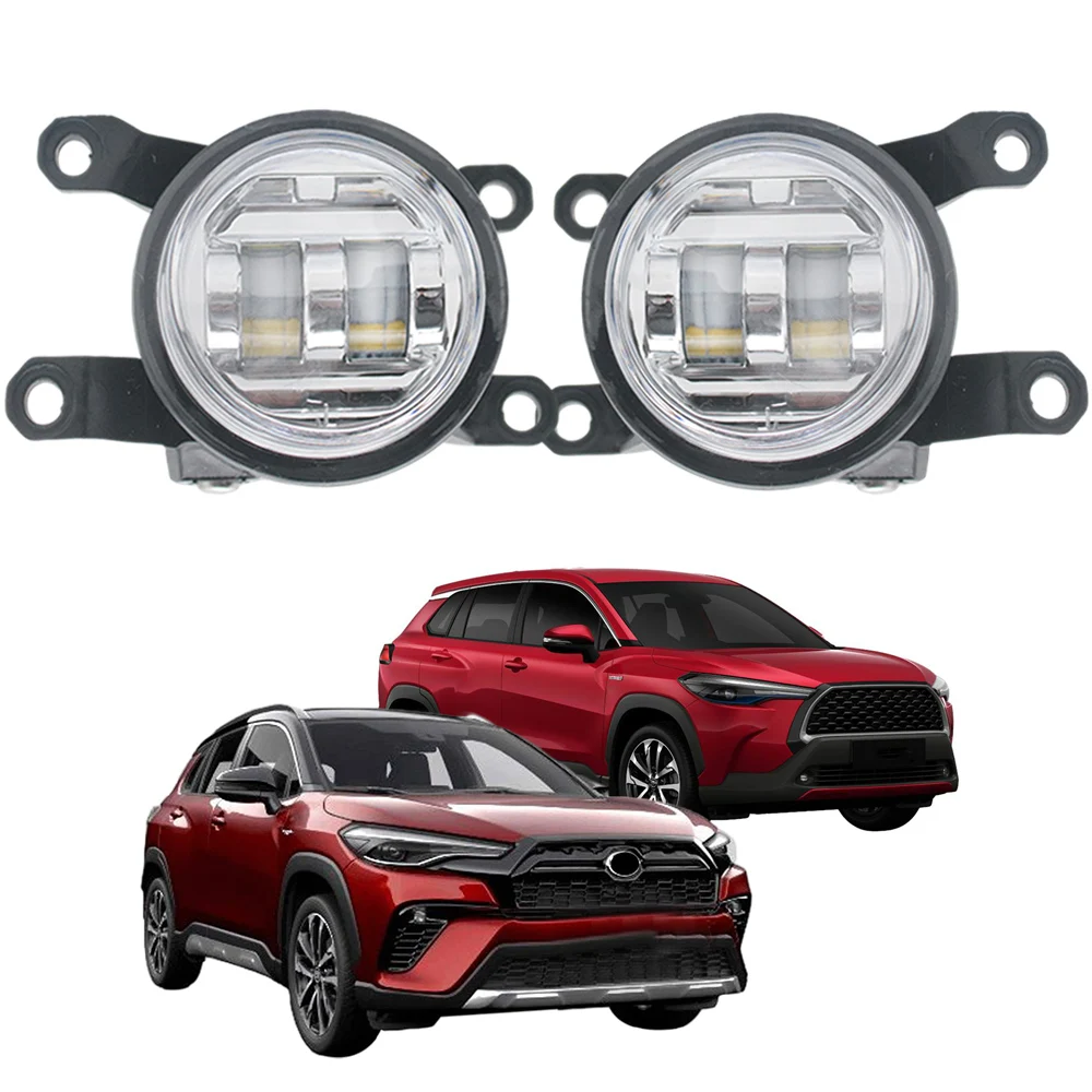 2X Led Fog Lights Assembly for Toyota Corolla Cross 2020 2021 2022 2023 Front Car Fog Lamp with Lens DRL 30W 12V White / Yellow