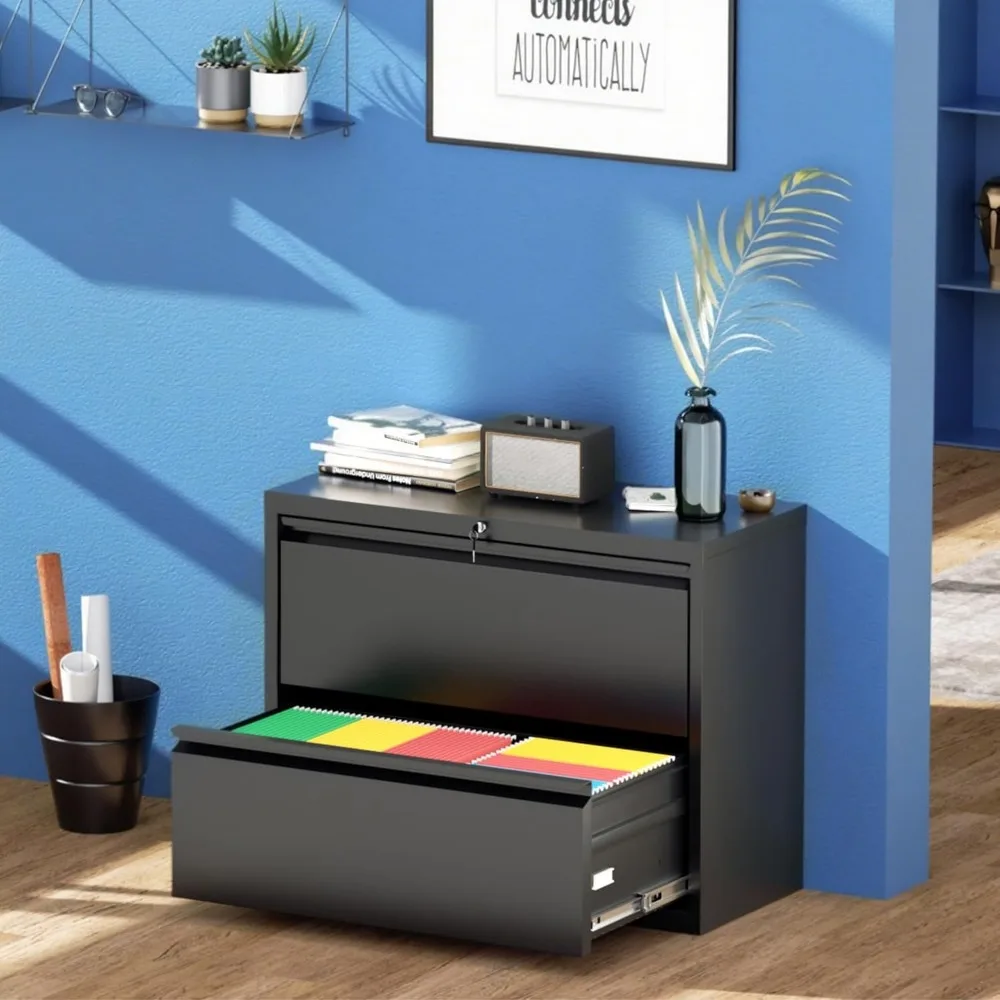 خزانة ملفات جانبية معدنية مع قفل، أسود، وحدة تخزين مكتبية لملفات Legal/Letter/A4/F4