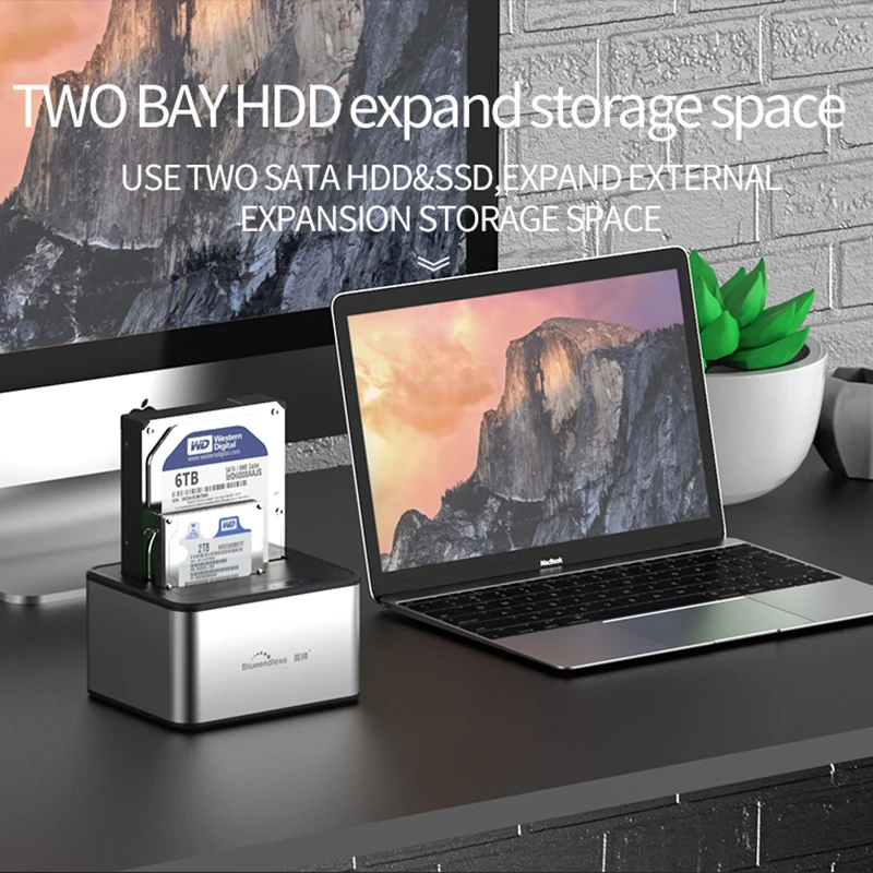 2 Bay HDD Box Case HDD Docking Station SATA to USB 3.0 External Hard Drive Enclosure Offline Clone Adapter for 2.5 3.5 SSD Disk