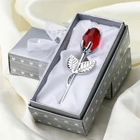 6 Colors Crystal Glass Rose Flower Figurines Craft Valentine's Day Favors X'mas Lovers' Gift Souvenir Home Wedding Decoration 6