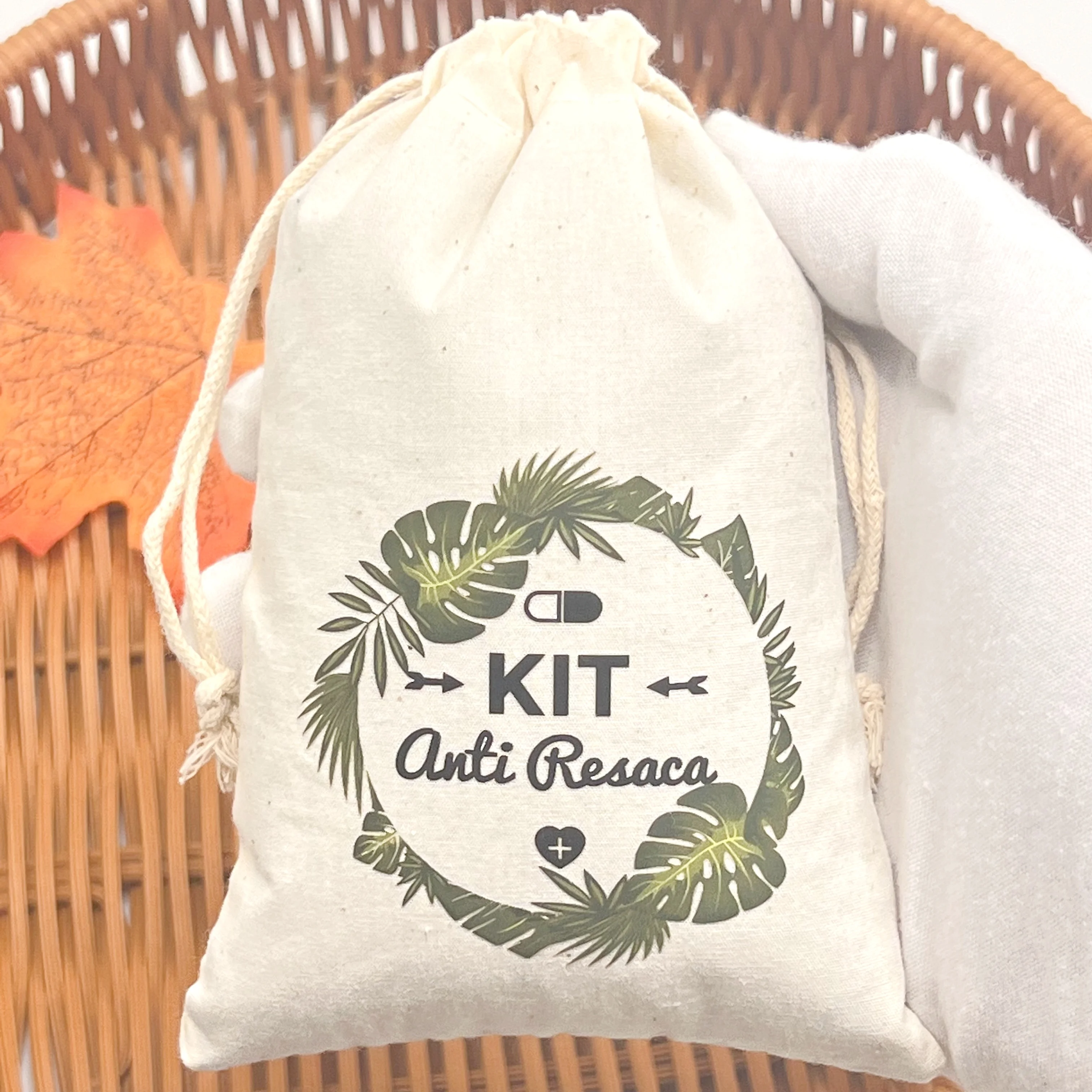 10pcs Tropical plants Creative Wedding Hangover bag Wedding supplies Anti Resaca Cotton cloth drawstring bag Gift wrapping 10*15