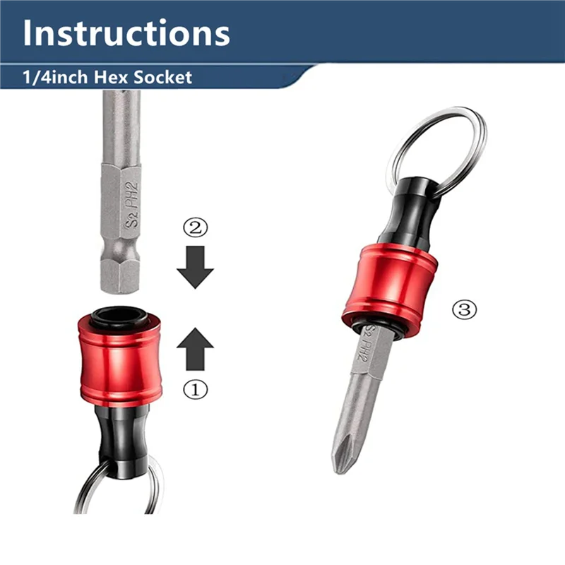 

AA49 4Set Drill Bit Holder 1/4Inch Hex Shank Keychain Extension Bar Aluminum Alloy Magnetic Pivot Screwdriver Bits Holder Set