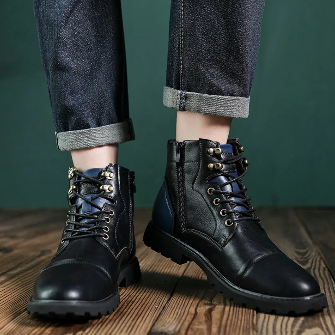

Men's retro British-style leather boots, fashionable high-top comfortable outdoor workwear style boots