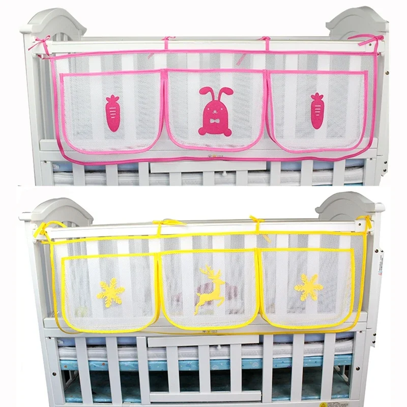 Sac de rangement suspendu pour lit de dessin animé, organisateur de berceau en coton pour bébé, sac de poche pour jouets et couches, ensemble de literie pour berceau, fournitures pour bébé, sacs en filet