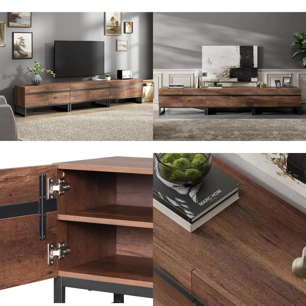 

3-in-1 Contemporary TV Stand for TVs Up to 110 Inches, Wooden Entertainment Center with Storage and Metal Frame, Ideal for Livin