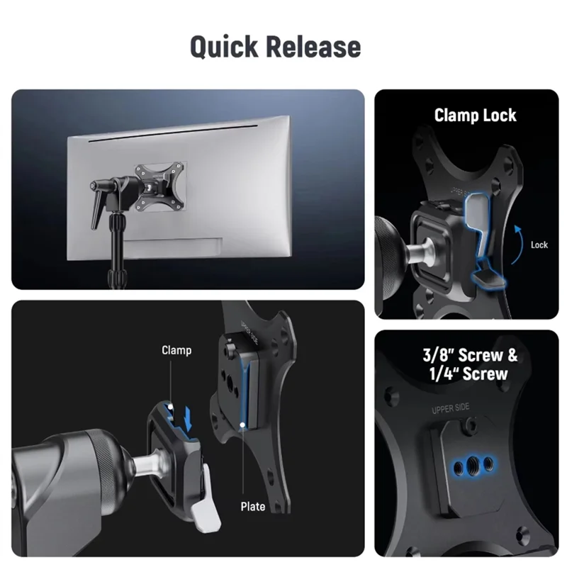 A72Z MA016 Monitor Mount Adapter Arca Quick Release 360° Rotatable Ball Heads Monitor Back Panel Mount Light Stand Adapte