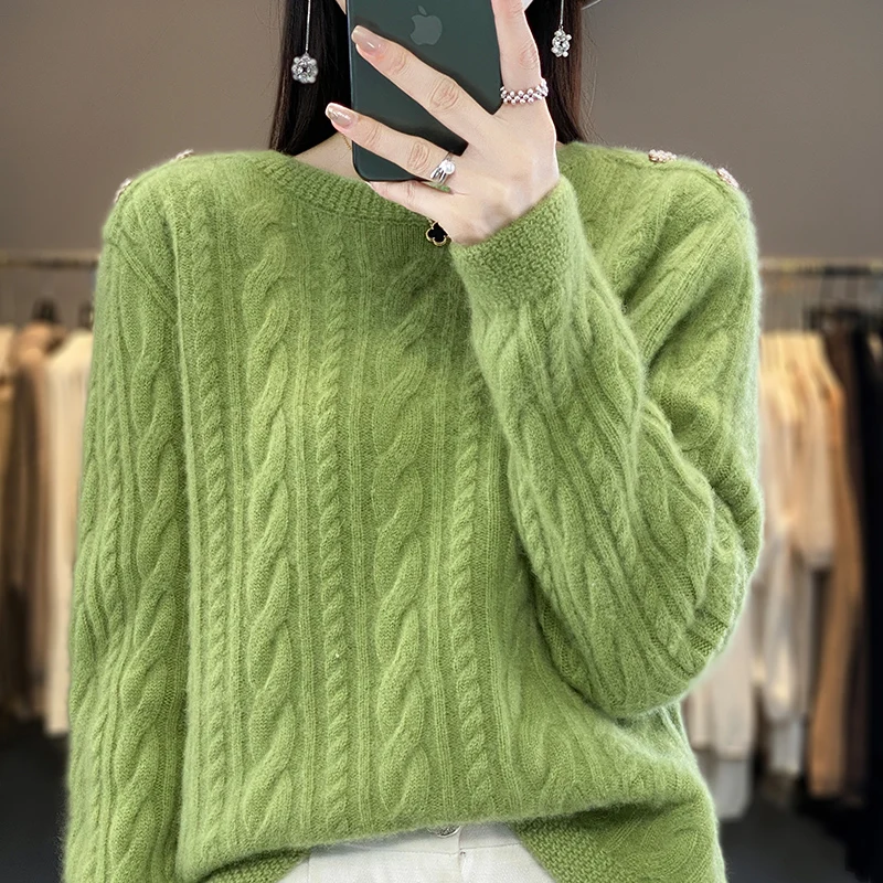 Modello di lino autunno/inverno nuovo pullover di lana merino al 100% Maglione di cashmere Maglia da donna a mezzo collo alto con fondo caldo