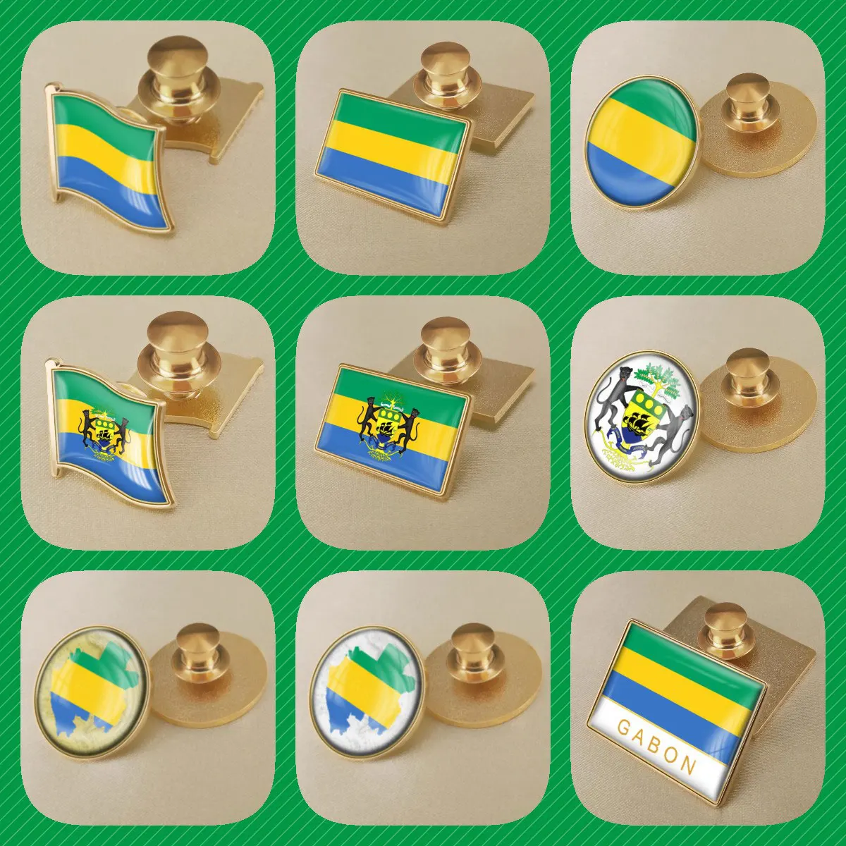 Gabon Gabonese Map Flag National Emblem National Flower Brooches Badges Lapel Pins