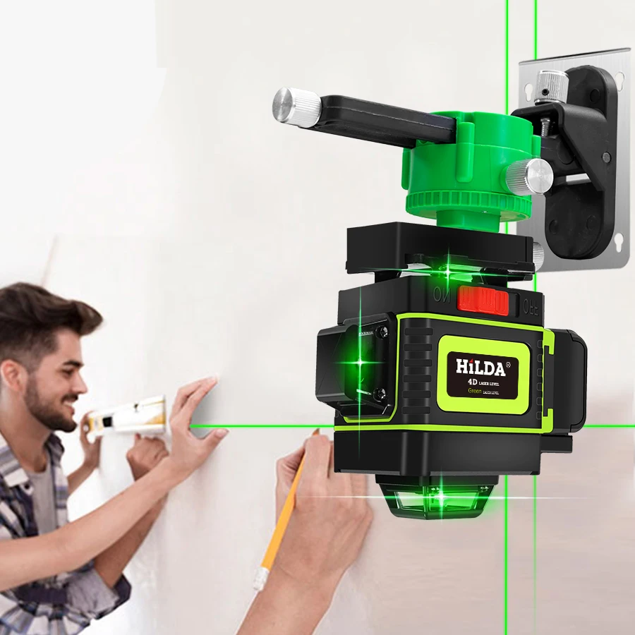 Hilda 16 Lines 4D Laser Level  Green Laser Beam Self-Leveling 360 Vertical Horizontal with Receiver Tripod