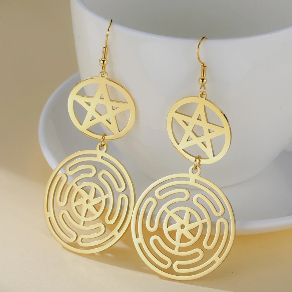 Dawapara Wheel of Hecate Pentagram Ohrringe Sigil of Lilith Mondgöttin Pentagramm Symbol Edelstahl Ohrringe Wicca Schmuck – Detail 9