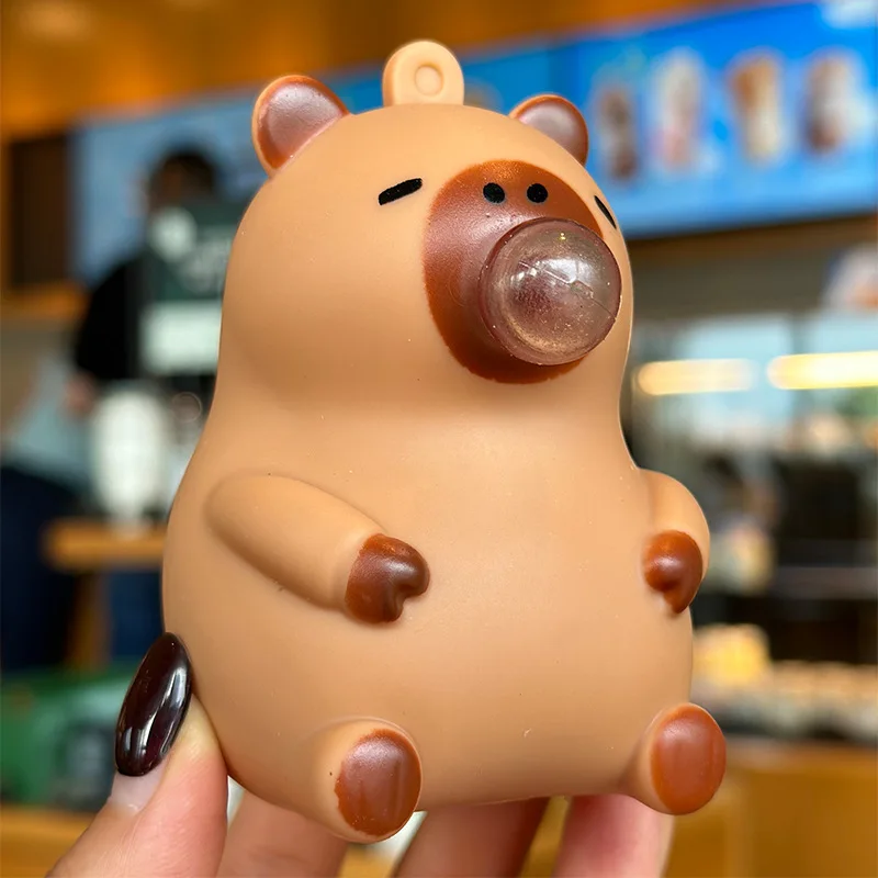 ตุ๊กตาคาปิบาร่าแบบบีบได้ ของเล่นบีบเป่าฟอง ของเล่นคลายเครียด ของตกแต่งกระเป๋าเด็ก ของขวัญสำหรับงานปาร์ตี้