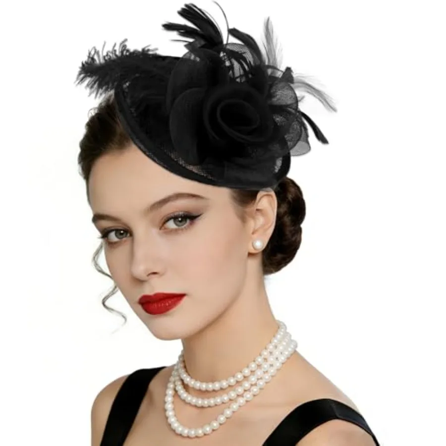 

AMCAMI Fascinators Hats with Feather for Women 2026 Derby Hats Tea Party Hat with Headband and Clip