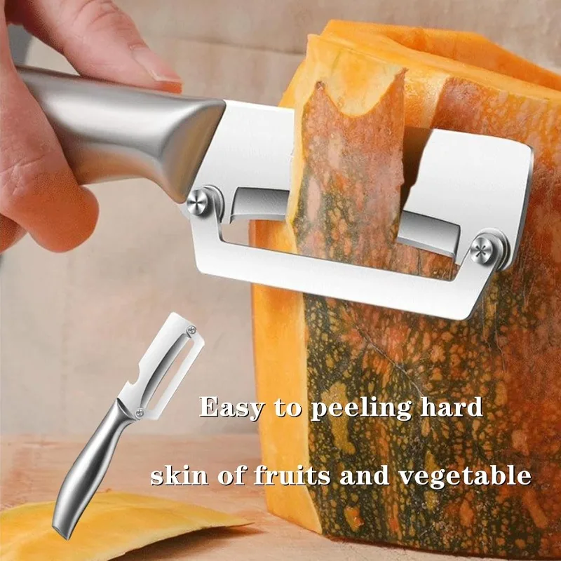 2-in-1 Kitchen Gadgets, Stainless Steel Cane Peeler, All-steel Fruit Peeler with Wine Opener and Garlic Press, Kitchen Tool