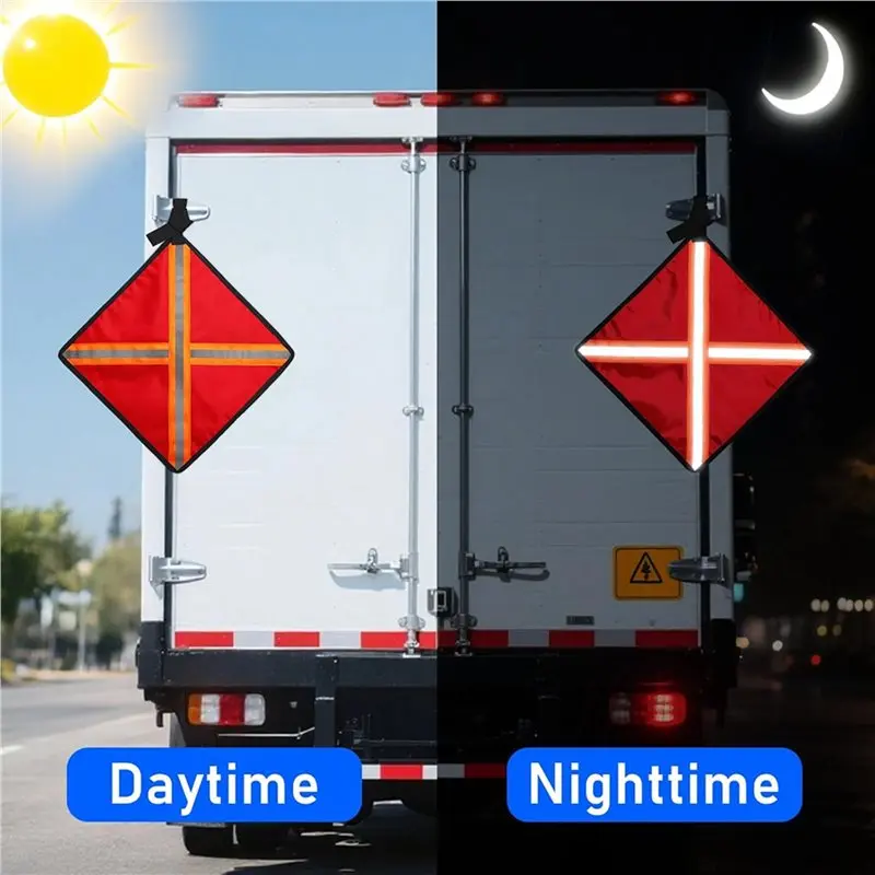 B50B-4Pack Safety Flags For Trucks, 12.6Inch Reflective Red Flag For Truck Loads, High Visibility Reflective Safety Flags