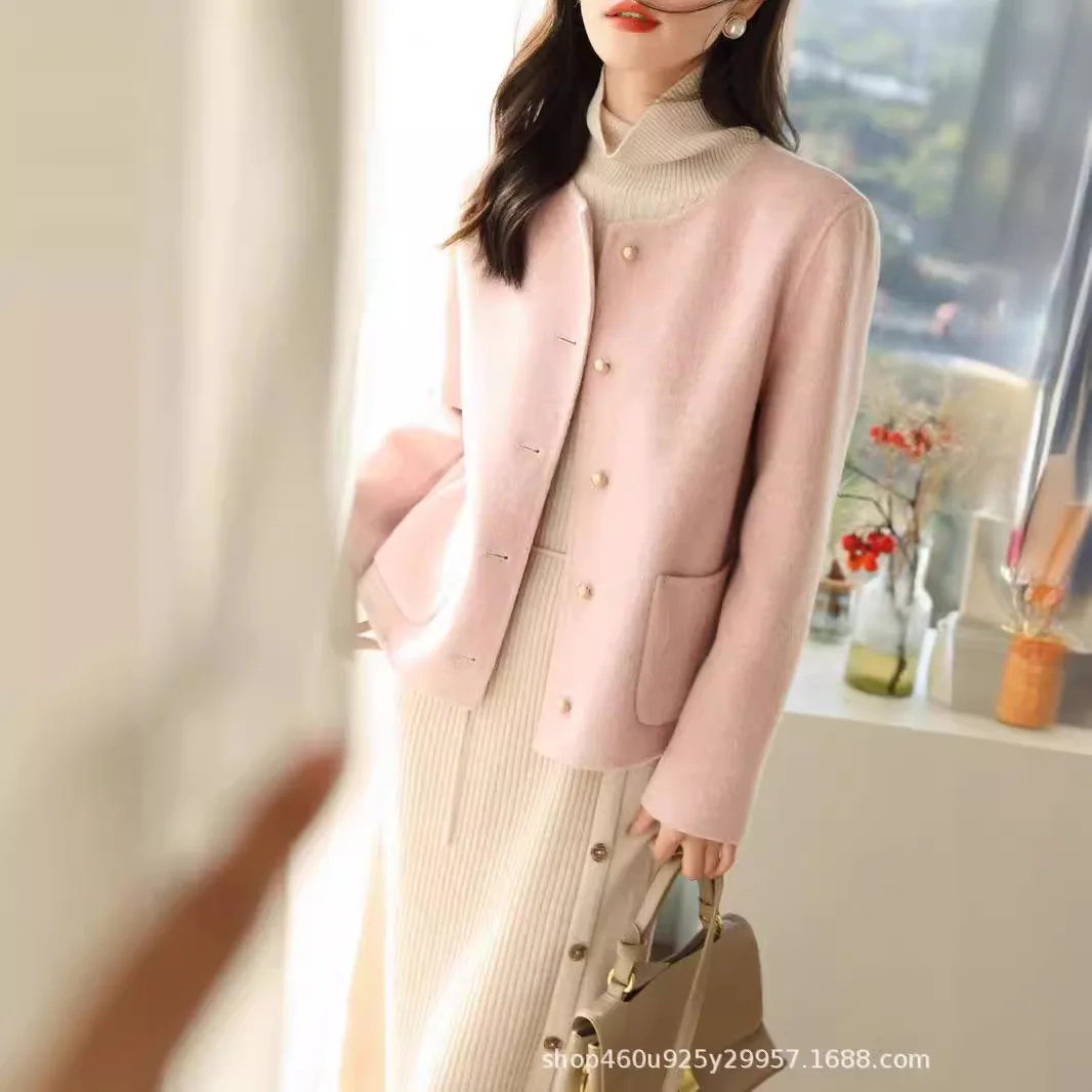 High-end Double-sided Cashmere Coat Women's Short Model, New Xiaoxiangfeng Single-breasted Woolen Coat in Autumn and Winter 2025