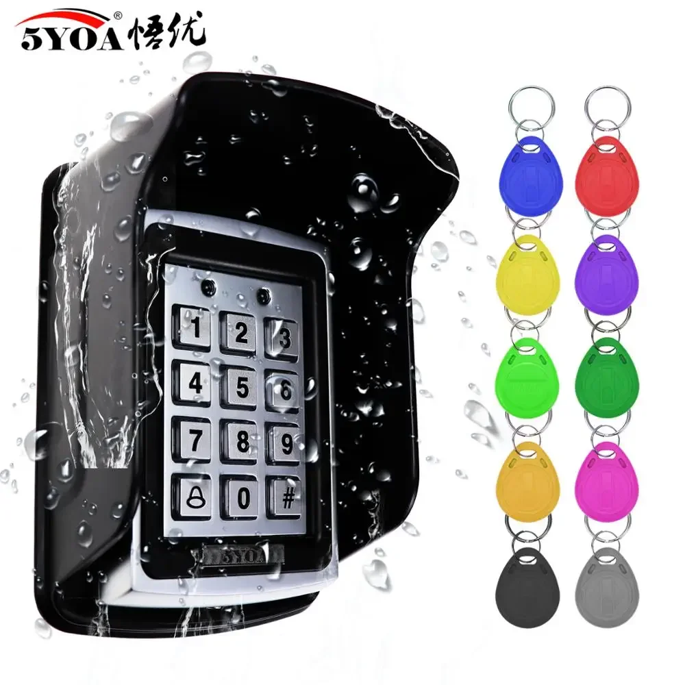 

RFID Metal Access Control Keypad Waterproof Rainproof Cover Outdoor Door Opener Electronic Lock System Cover EM4100 Keychains