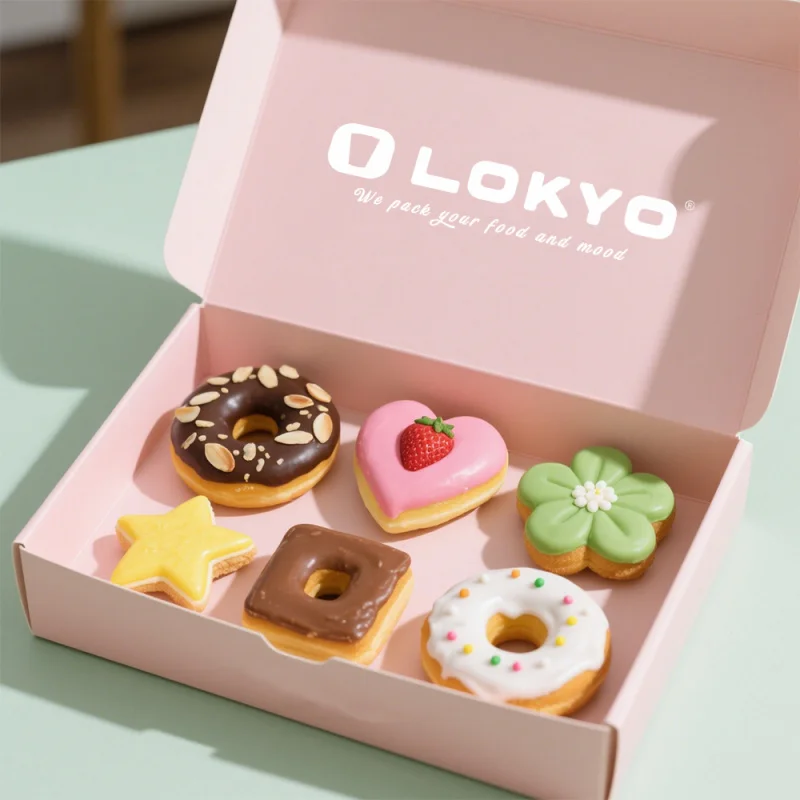 custom.LOKYO Foil Embossing Snack Fast Food Folding Box Custom Bakery Donut Box with Packaging