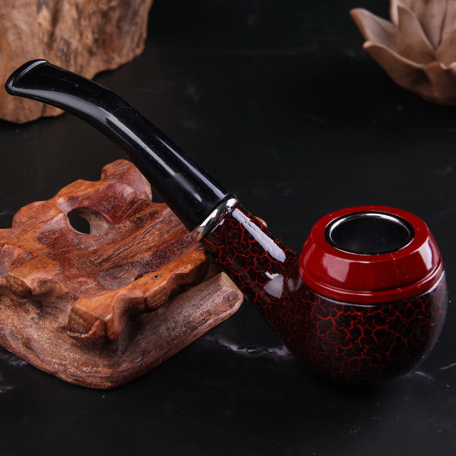 1pc, Solid Wood Resin Tobacco Pipe Red Smoke Pipe Elbow Roll Filter Cigarette Herb Smoking Tools