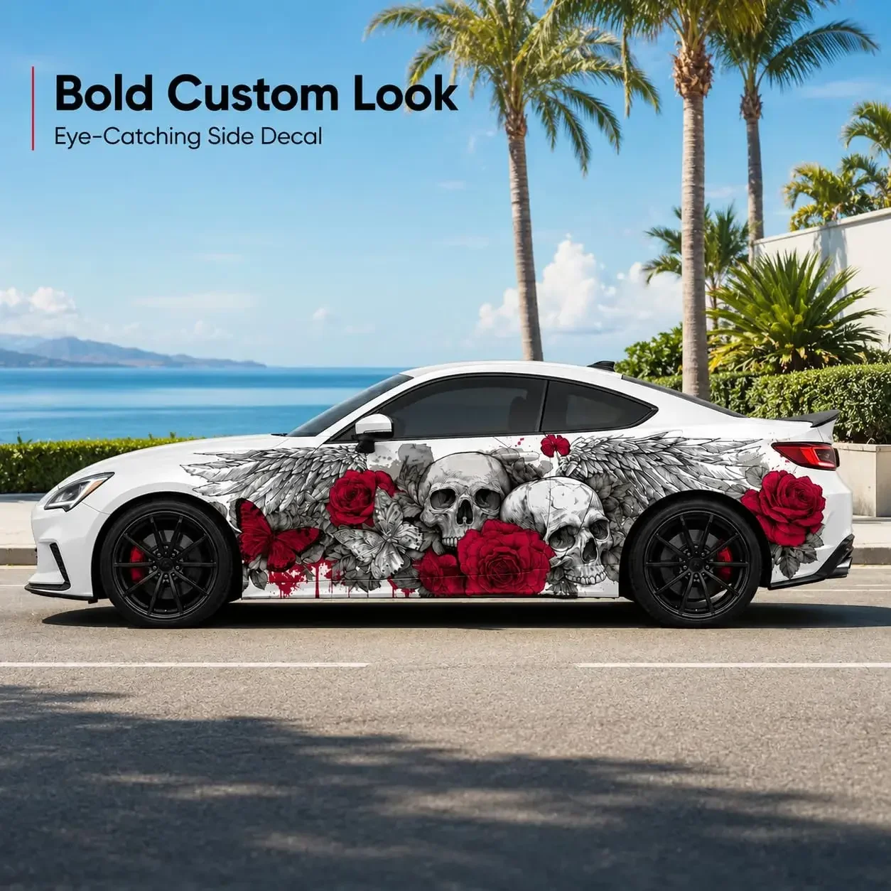 2PCS Wolf Car Side Decals Vinyl Wrap – Red Flame Full Body Auto Stickers Waterproof UV Resistant