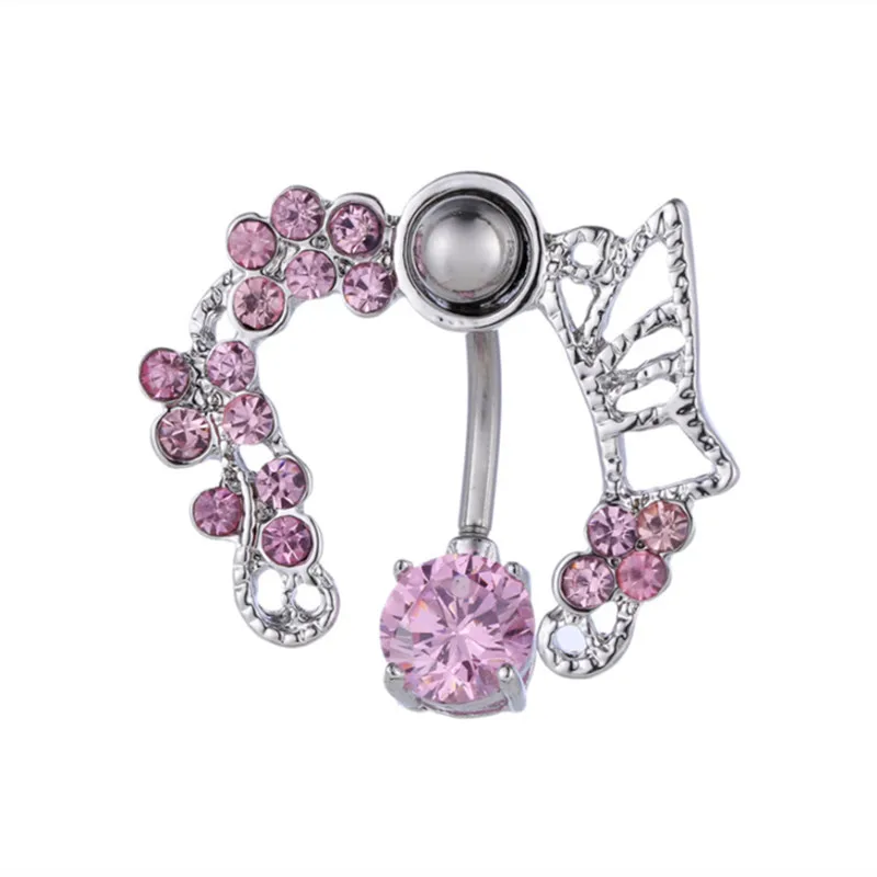 1PCS Rosa Krone Bauchnabel Ringe Schmuck Edelstahl Herz Nabel Piercing Barbell Kristall Nette Bauch Ringe Für Frauen Mädchen