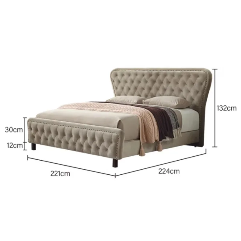 Deluxe bedroom bed latest velvet upholstered platform double bed