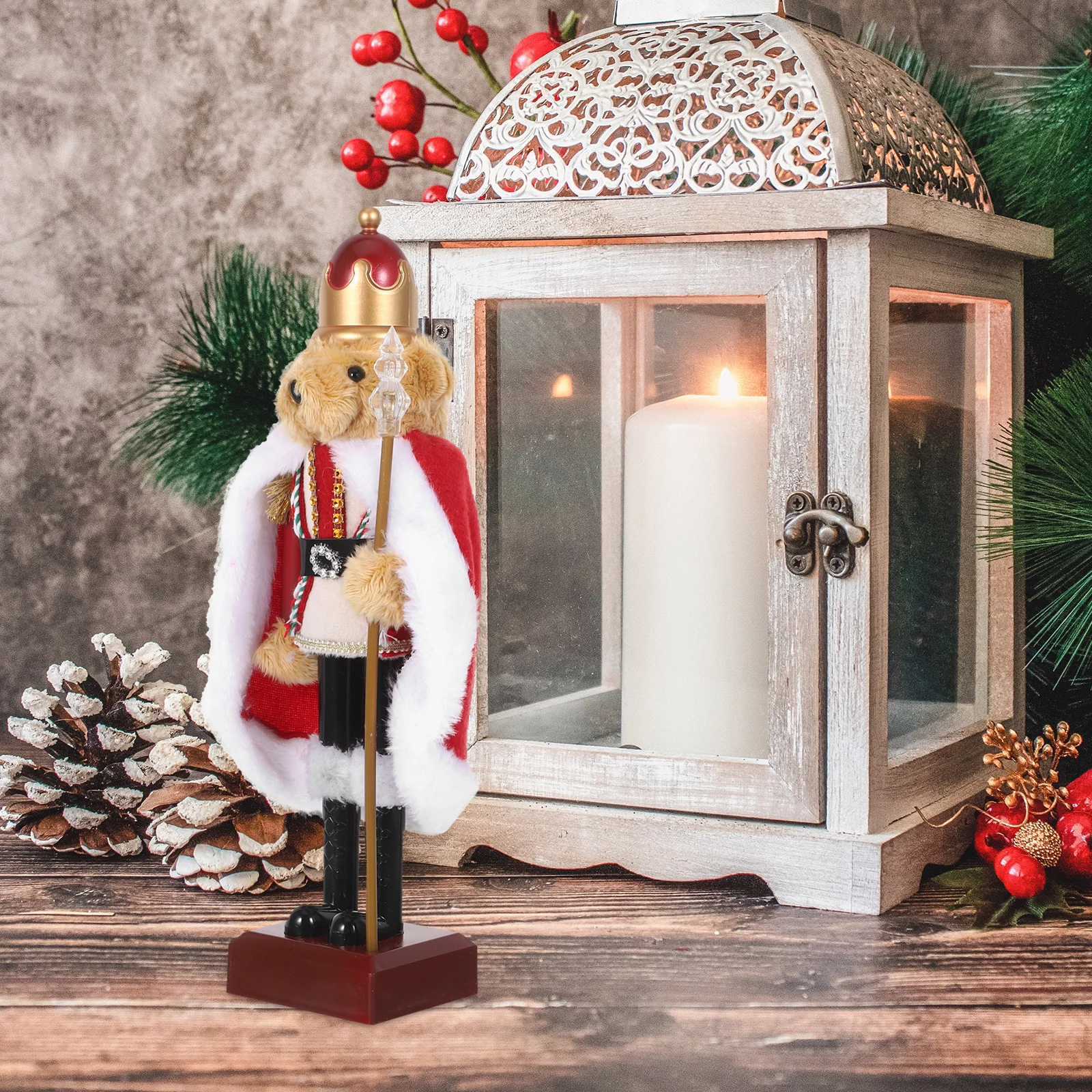 

Christmas Nutcracker Bear Decoration Green Plastic Soldier Ornament Holiday Shelf Xmas Table Centerpiece