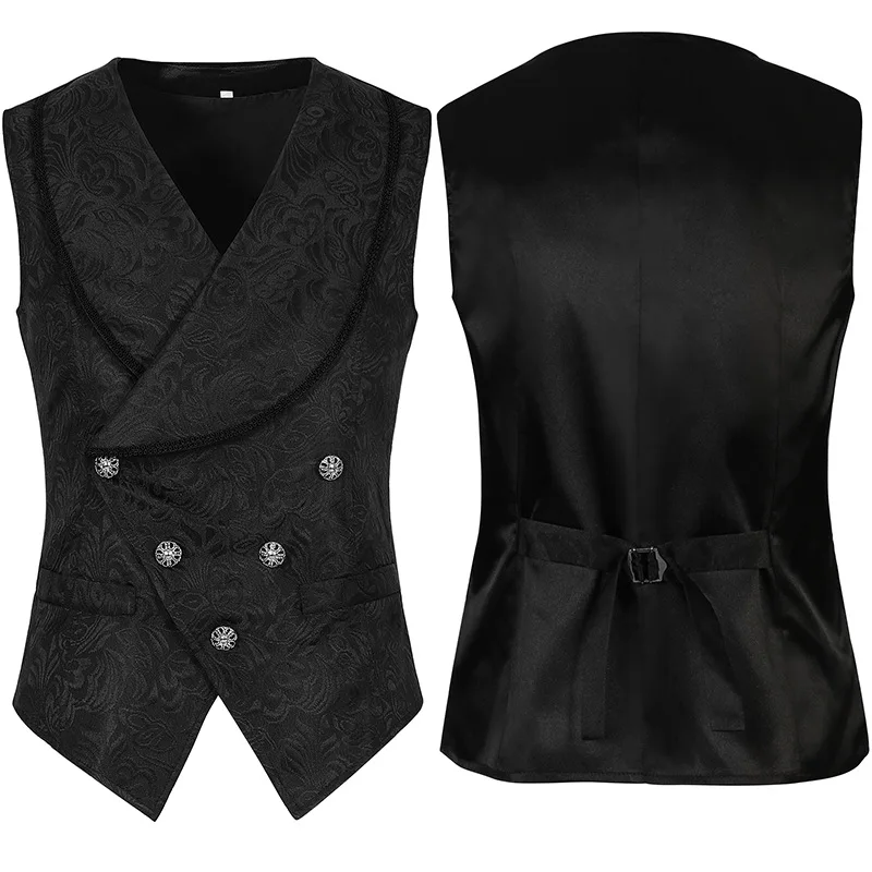 

New Men'S Pleated Shirt Medieval Clothing Steampunk Vest Solid Color V-Neck Jacquard Texture Tanks Fashionable Temperament Vest