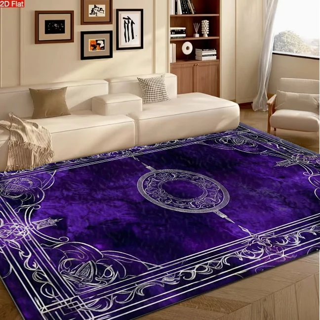 Purple Gothic Ornate Frame Area Rug Mystic Vintage carpet flooring for Bedroom Study Room Home Decoration