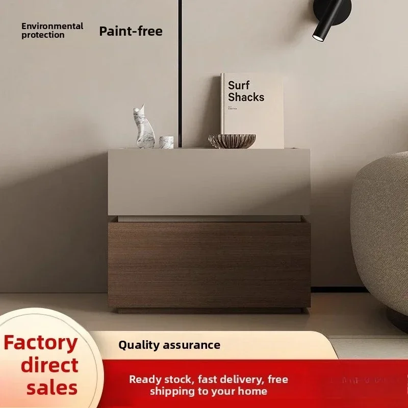 Modern Solid wood paint-free board bedside table household bedroom small bedside storage cabinet sturdy and durable