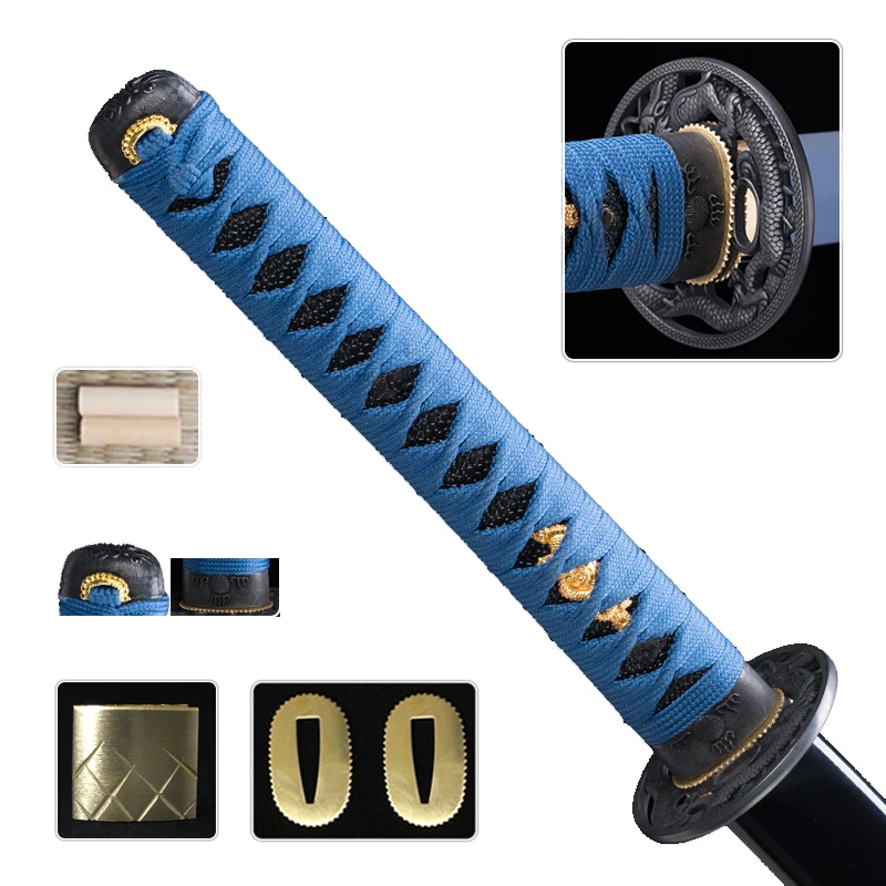 

Blue Dragon Handmade Japanese Sword Handle Katana Wakizashi Tsuka Set Tsuba/Habaki/Kashira/Fuchi/Seppa DIY Fittings