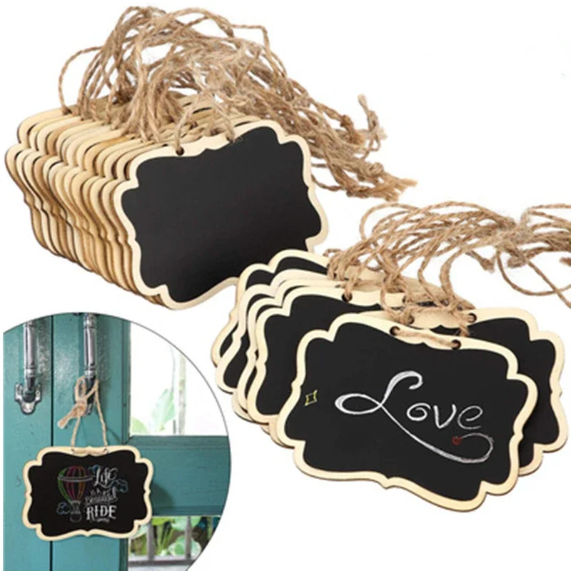 Small Double Sided Blackboard Mini Chalkboard Signs with Rope for Message Board Signs Food Labels Birthday Decoration Stickers