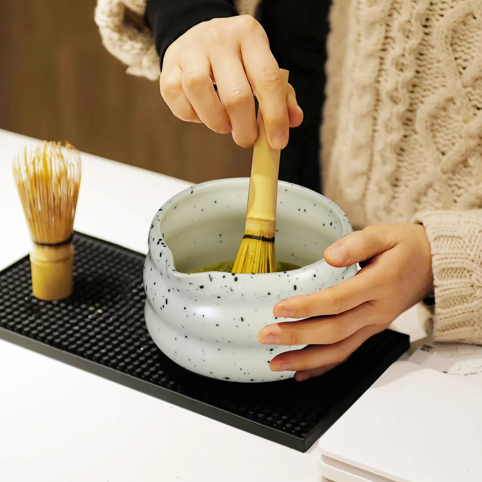 

1Set Traditional Japanese Matcha Tea Set Ceramic Bowl Whisk Holder Matcha Ceremony Kit for Enthusiasts Japanese Tea Cup
