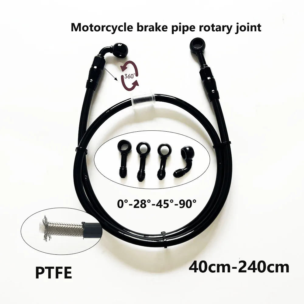 Black AN3 Stainless Steel Braided PTFE Hydraulic Brake Line, 360° Rotatable Aluminum Banjo Fitting for Motorcycle Scooter E-Bike
