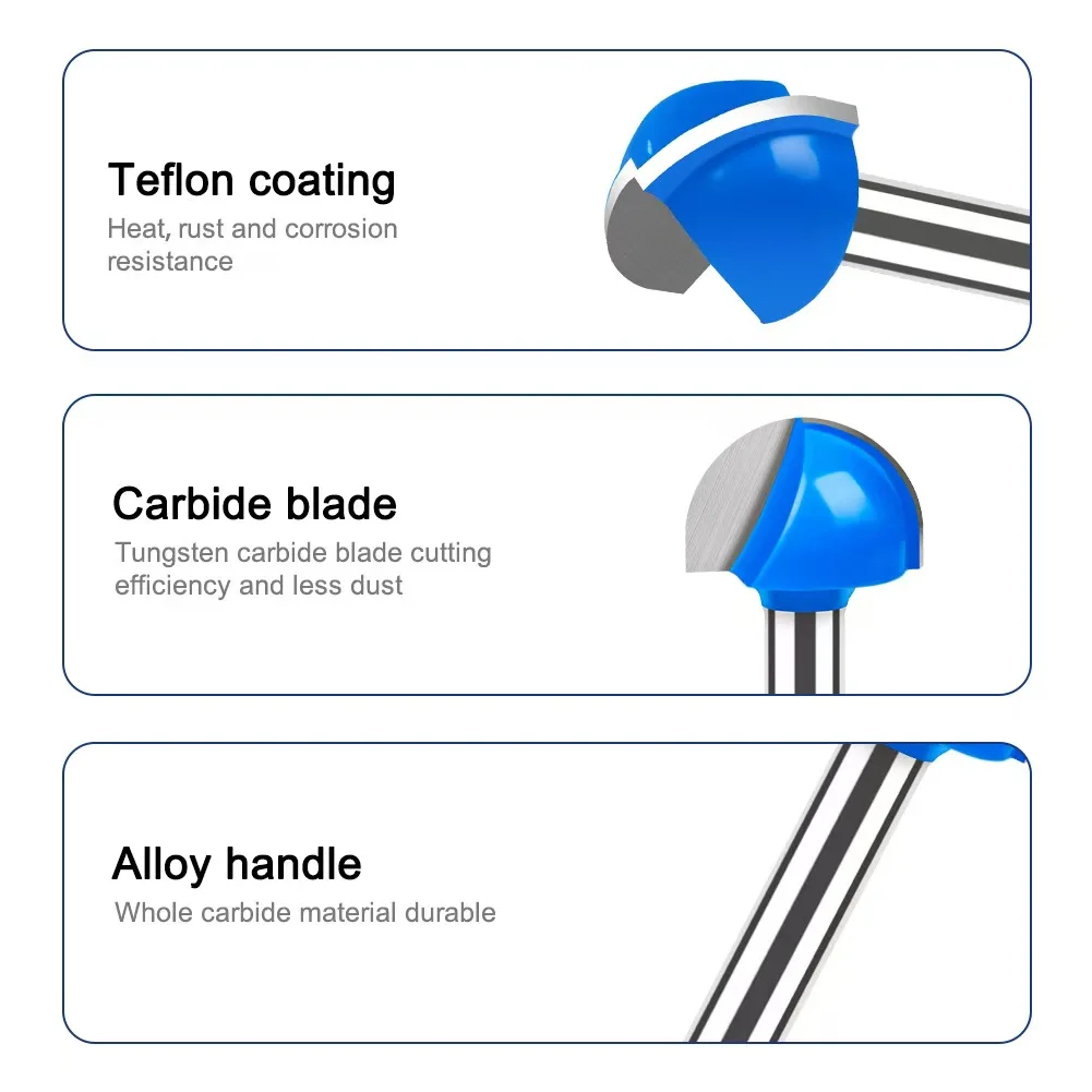 1PC 6mm 1/4' Shank Ball Nose Router Bit Set Solid Carbide round Milling Cutter for Wood CNC Radius Core Box Cutting Tools