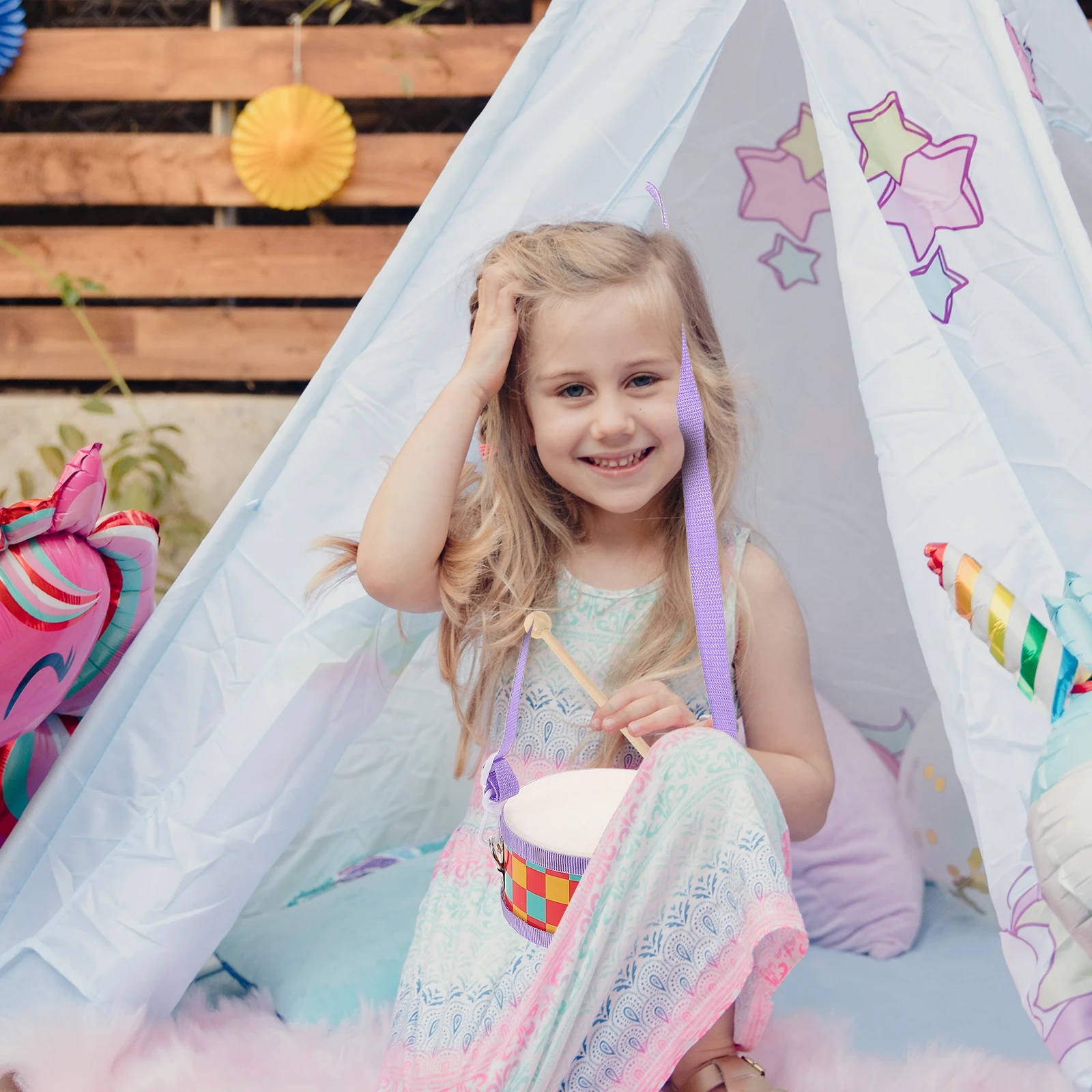 

Children's Double Sided Wooden Musical Instrument Toy Kids Baby Hand Snare Drum Toddler Percussion Instruments Orff Drum