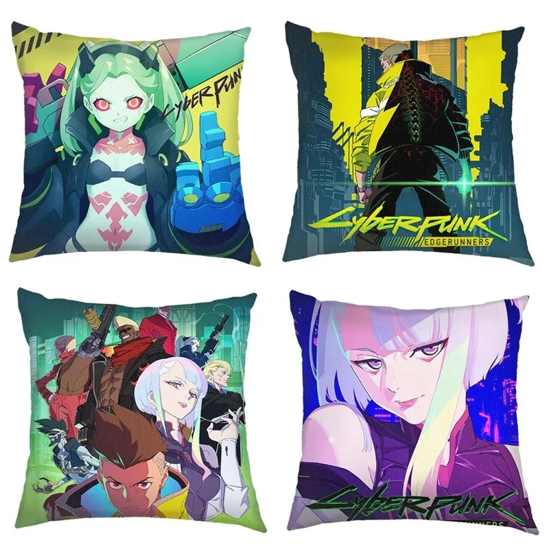 Anime C-Cyberpunk E-Edgerunners Printing Linen Pillowcase Cushion Cover Sofa Decor