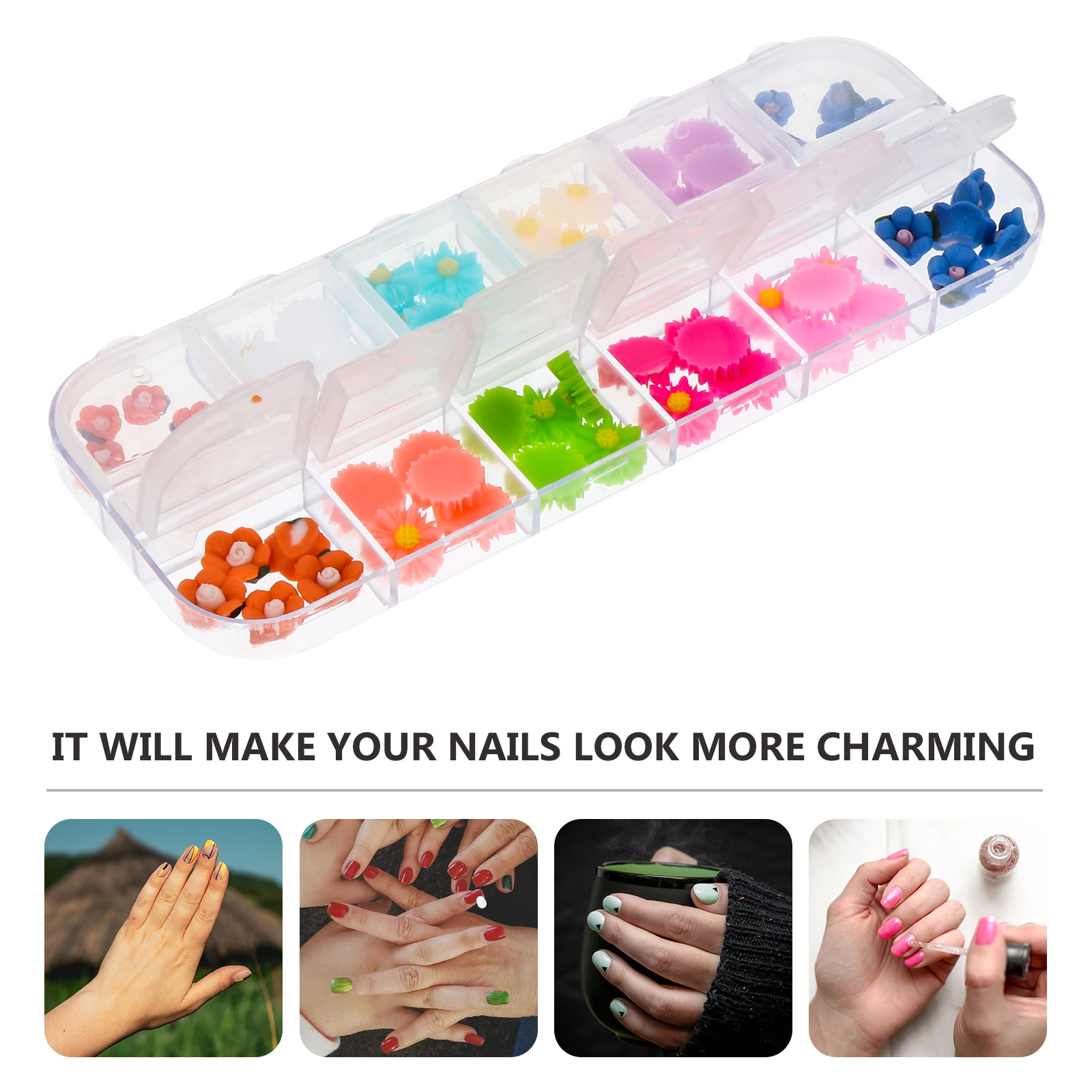 

2 Boxes Mixed Color 3D Resin Daisy Flower Nail naments Lightweight Portable Nail Art Accessories for DIY Charm Decor