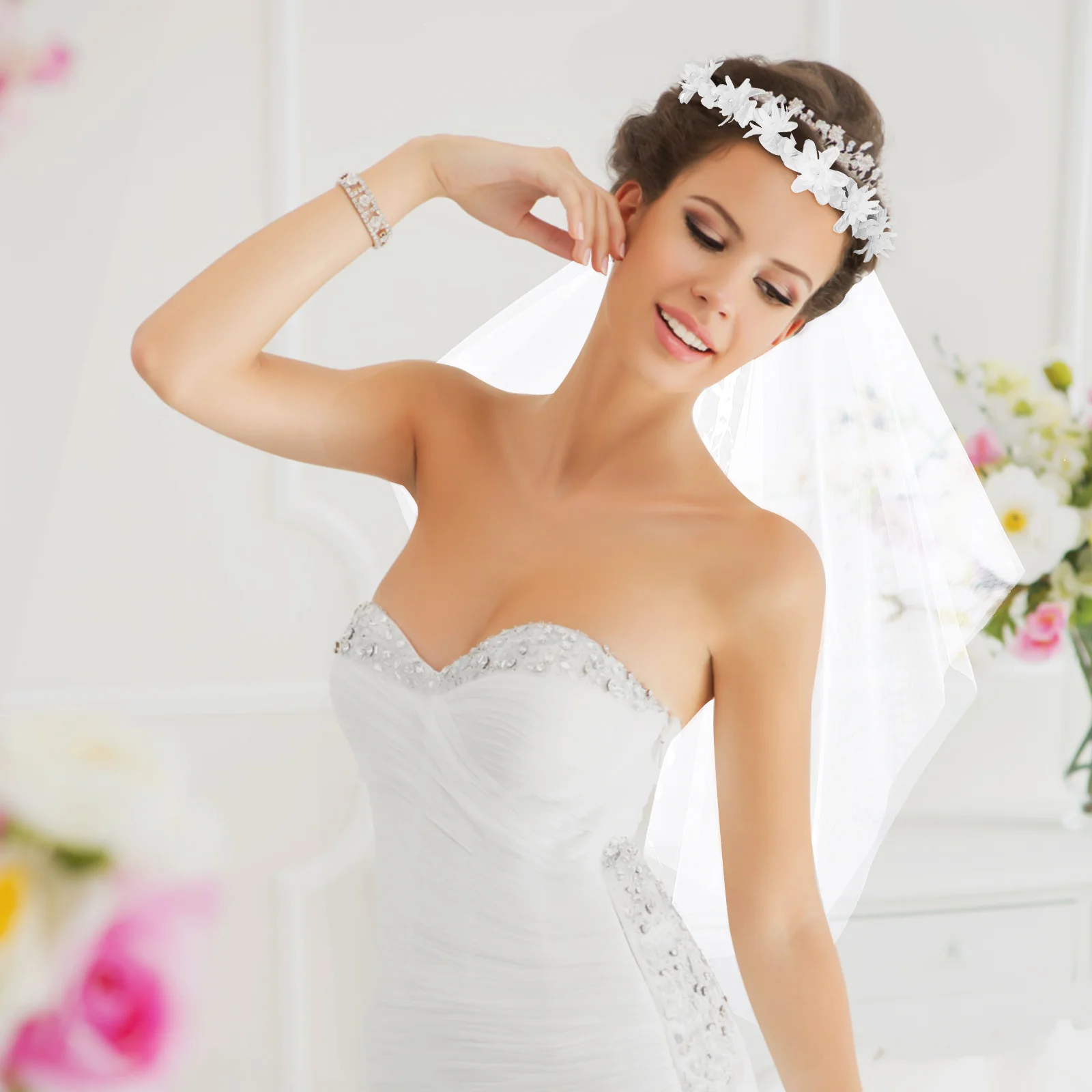 

Bridal Veil Flower Headband Artificial Floral Crown Wedding Hair Accessories Romantic Bride Headpiece Bridal Hair Accessories