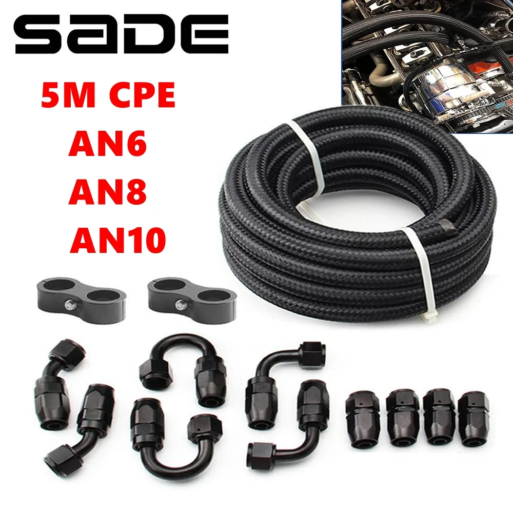 5M AN6/AN8/AN10 CPE Oil Fuel Fittings Hose End 0+45+90+180 Degree Oil Adaptor Kit Braided Oil Fuel Hose Line With Clamps