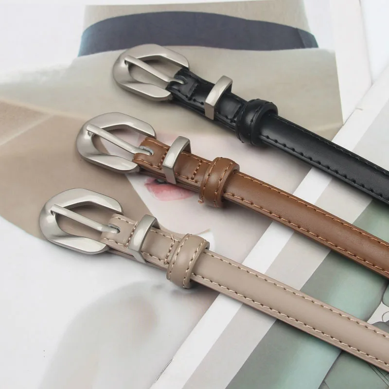 Cinturón delgado con hebilla de estilo vintage para mujer, en color negro y camel, ideal para vestidos y como cinturón decorativo para ajustar la cintura de los suéteres.
