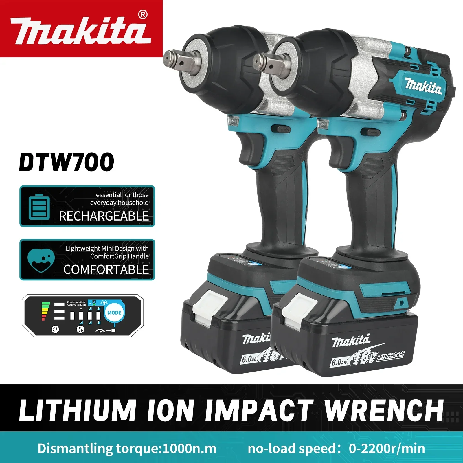For Makita DTW700 High Torque Impact Wrench 1000N·m Max Dismantling Torque Ideal for Auto and Construction Work tools