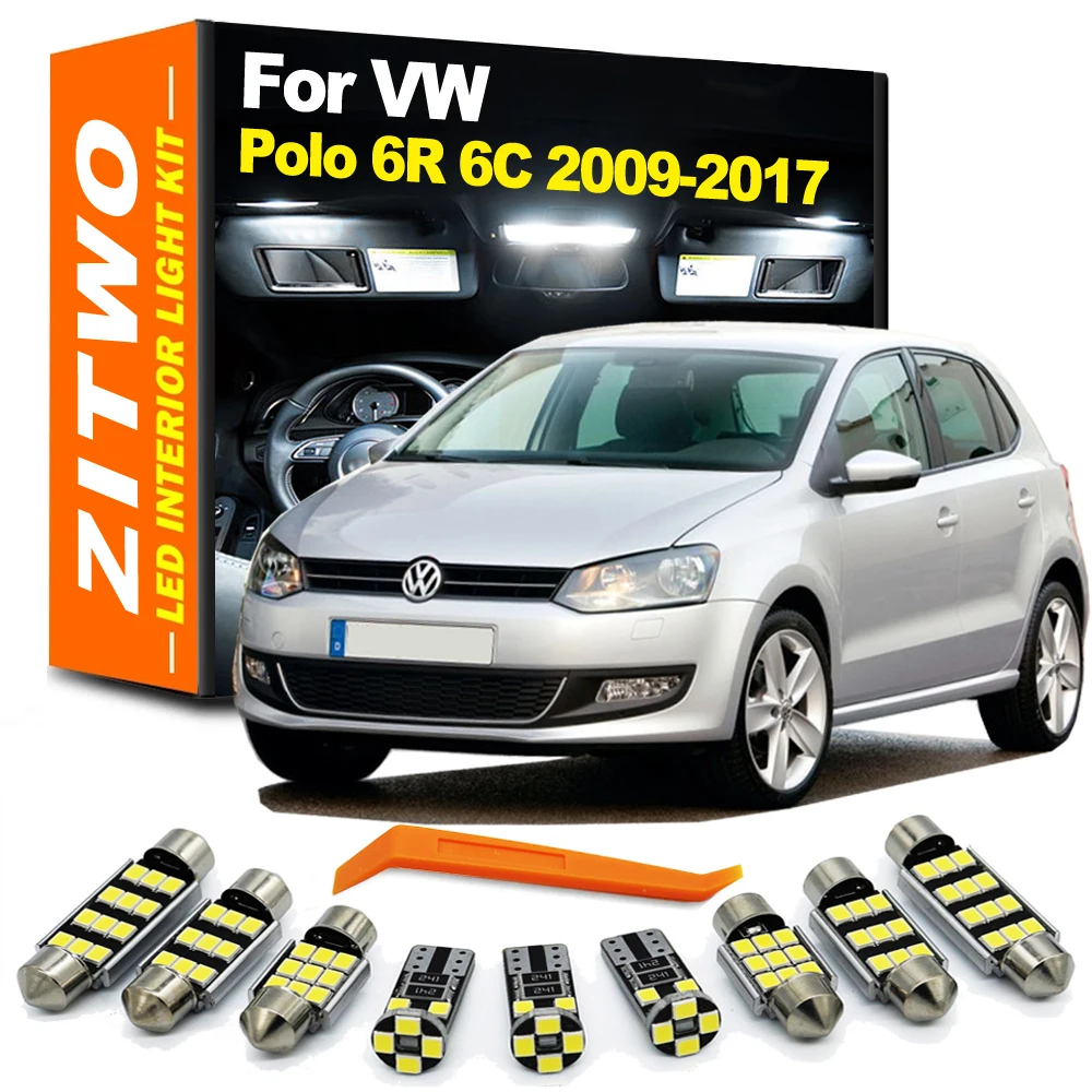 ZITWO 13Pcs Dla VW Volkswagen Polo MK5 6R 6C 2009 2010 - 2013 2014 2015 2016 2017 Zestaw żarówek LED do oświetlenia wnętrza bagażnika