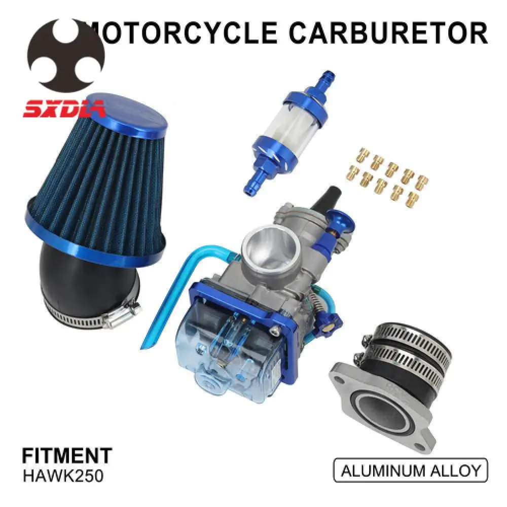 

Motorcycle PWK 28mm Carb Carburetor Interface Set Aluminum Alloy For RPS Hawk 250 Dirt Bike Accessories Air Oil Filter Blue