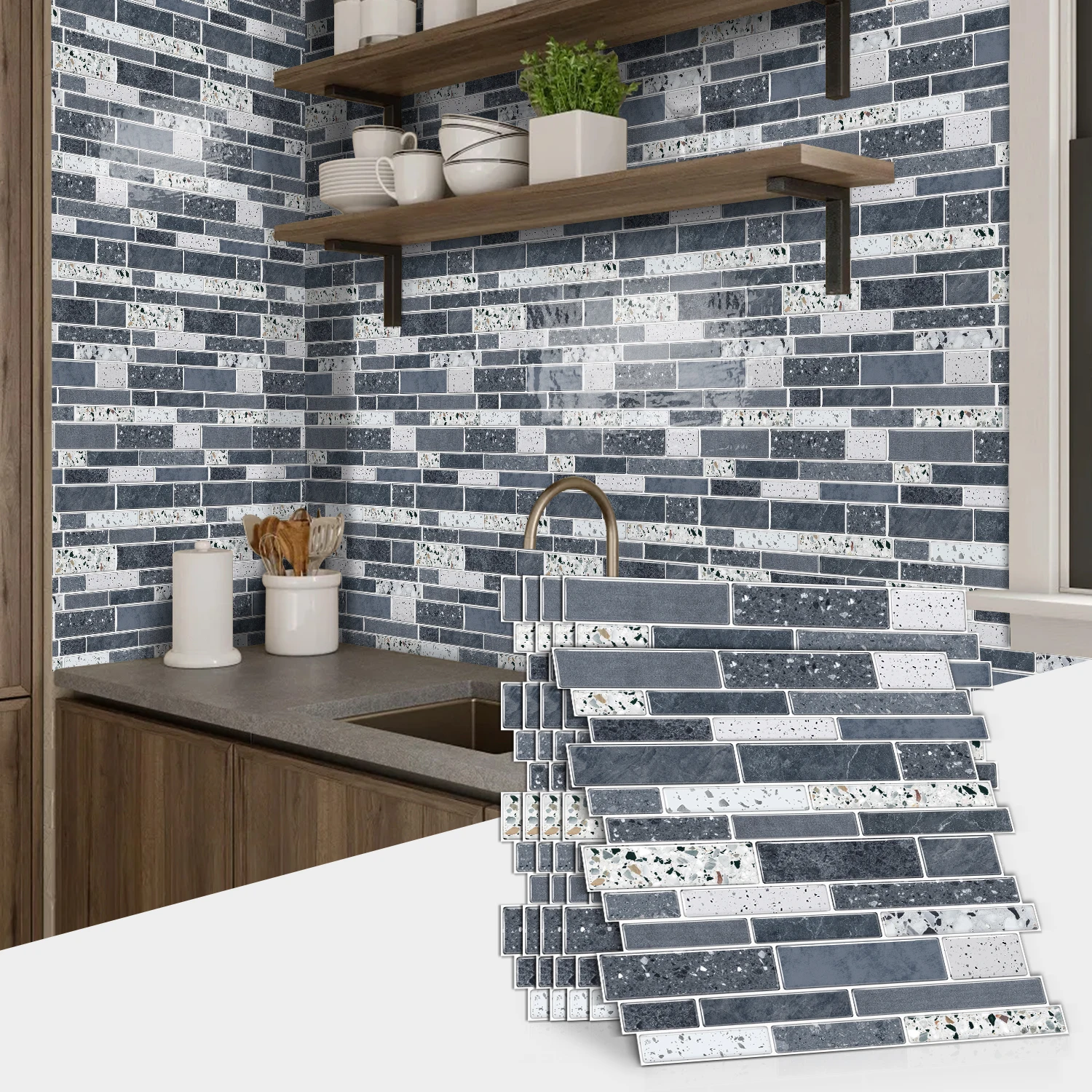 

Peel and Stick Marble Tile Stickers Self Adhesive Waterproof Wall Tiles for Kitchen Bathroom (3/6/9/12/15PCS)