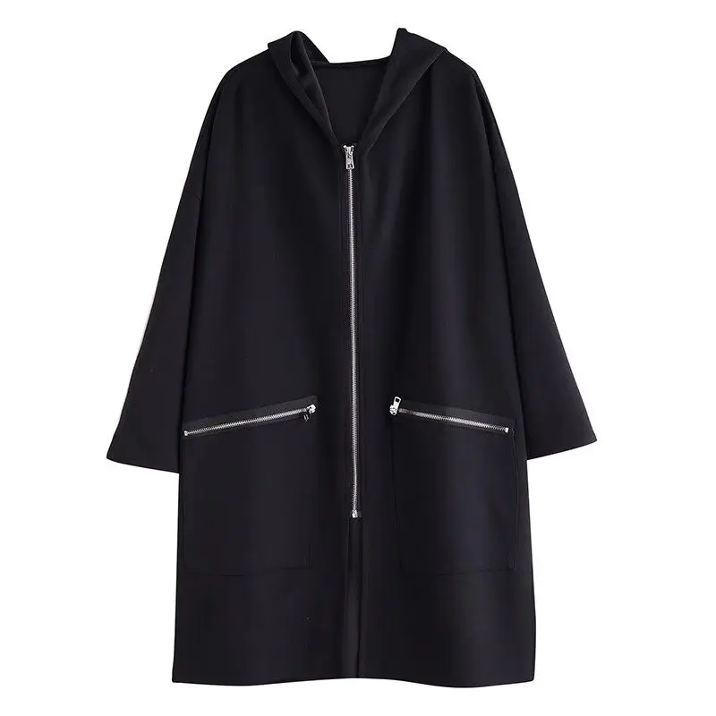 Mid Length Trench Coat 2023 Autumn Oversized Women's Korean Version Hooded Loose Trendy And Lazy Style Casual Outerwear Z2759