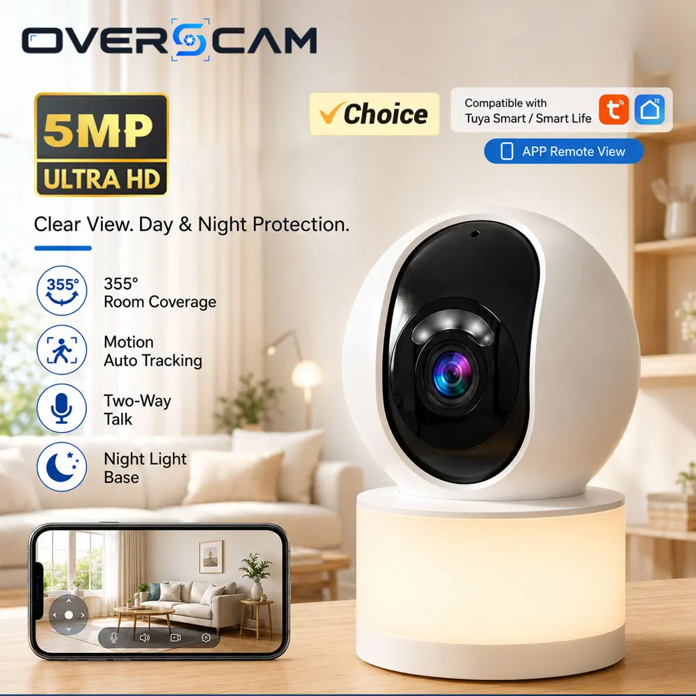 5MP Tuya Smart WiFi Indoor Security Camera 355° PTZ Auto Tracking Two Way Audio Night Light APP Remote View Home Monitor CCTV IP