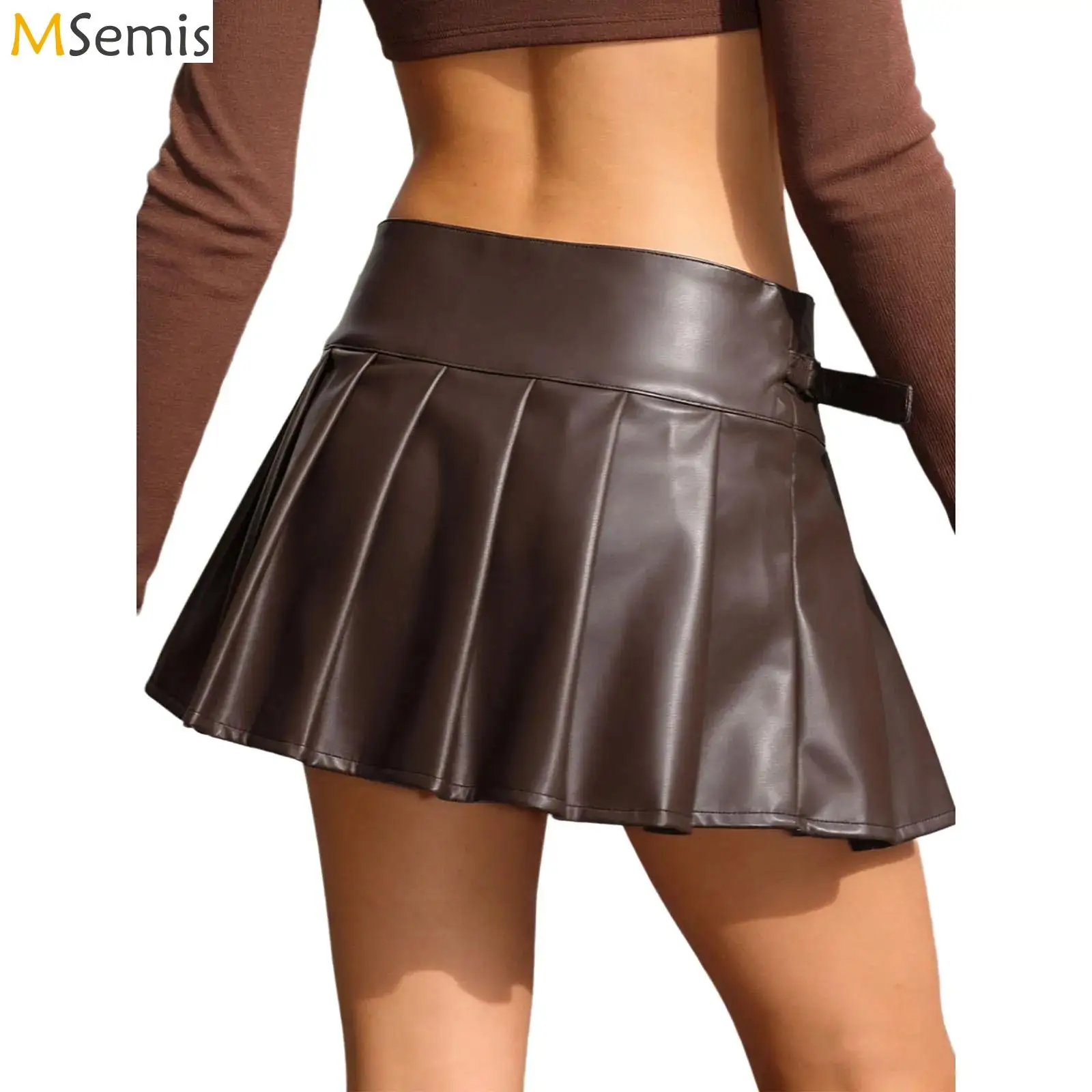 

Женская юбка Y2K с боковой молнией и встроенными шортами из искусственной кожи, мини-юбка А-силуэта с высокой талией и поясом, юбки в стиле Spicy Girl, уличная мода