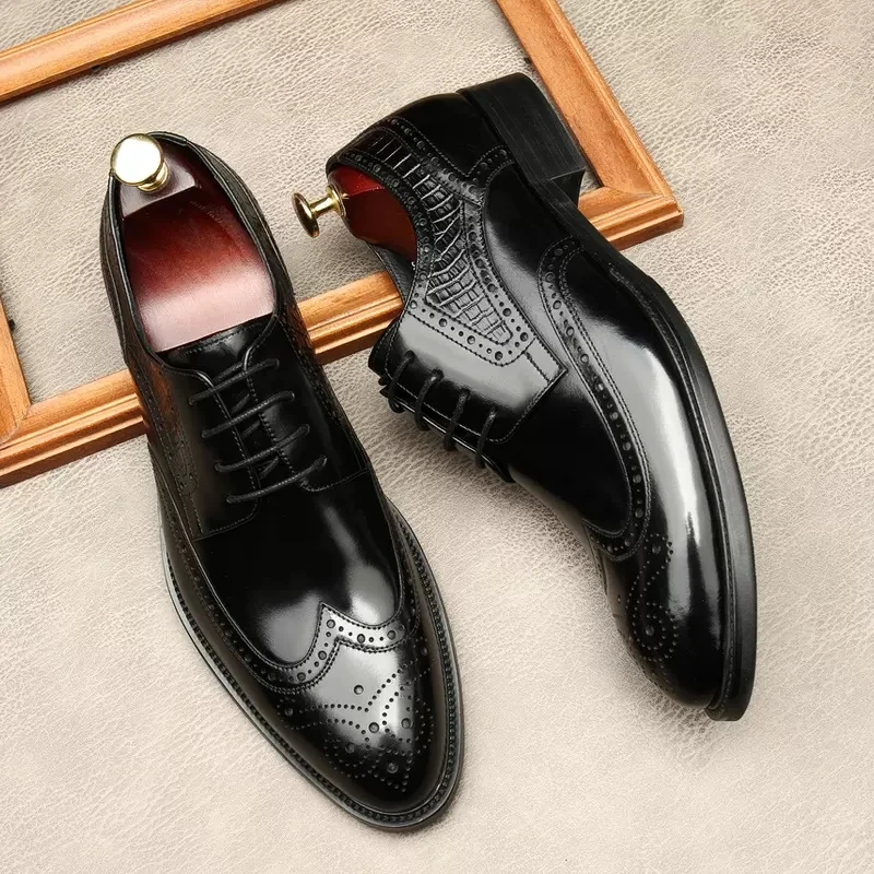 

Business Men oxford Leather Shoe Genuine Leather Wedding Party Office Men Dress Shoes Black For Suit Fashion Male Brogue Shoe