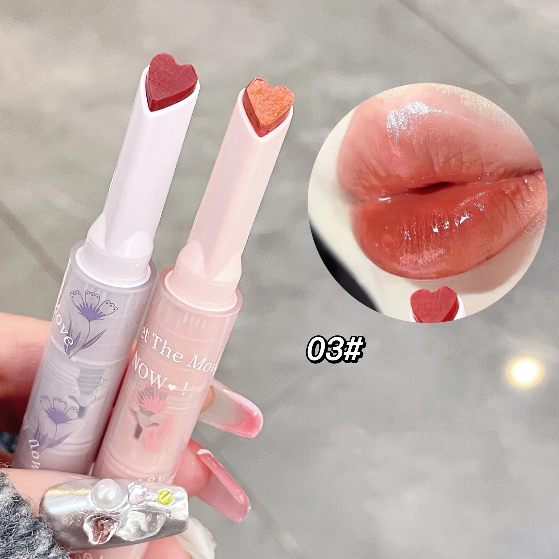 Jelly Lip Glazuur Bloem Spiegel Water Lippenstift Hartvormige Lipgloss Hydraterende Lippenstift Pen Waterdichte Anti-Aanbaklaag Cup Koreaans