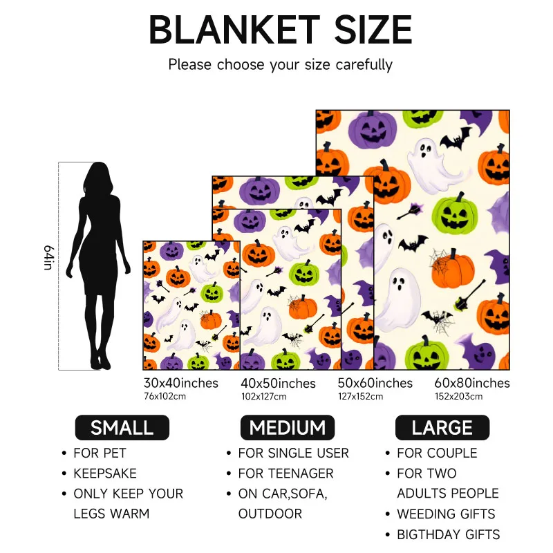 قطعة واحدة من بطانية الفانيلا متعددة الألوان بطابع الهالوين، ناعمة، مناسبة للأريكة والسرير والمكتب والاستخدام لجميع المواسم.